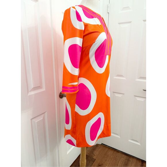 Gretchen Scott Orange Pink Rock Out Split Neck Tunic 3/4 Sleeve Dress Small - Picture 2 of 5